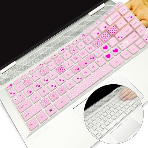 2Pcs Silicone Keyboard Cover for HP Pavilion x360 14 Laptop 14-BW006NR 14-BW010NR 14-BW065NR 14M-BA011DX 14M-BA013DX 14M-BA015DX 14M-BA114DX 14-BF040WM 14-BF050WM 14M-CD0001DX (Love Bear+Clear)
