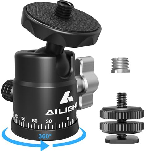 Panoramic Mini Ball Head, Pro Tripod Head 360° Rotating with 1/4 3/8 Dual Cold Shoe Mount Camera Mount Adapter for Gopro Cam Camcorder Smartphone Light Microphone Flash Tripod Monopod Slider