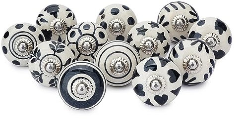 Ajuny Set of 12 Ceramic Knobs Floral Design for Kitchen Cabinets Bathroom Cupboards Dresser Drawers Chest Handmade Handles Pottery Pull Decorative Knobs