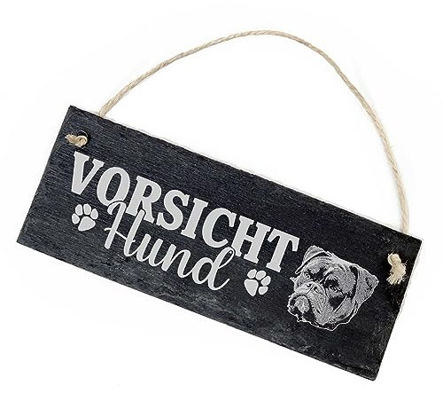 Vorsicht Hund Englische Bulldogge Schild Schiefer 22x8cm Achtung Warnschild Warnung Warnschild Hundeschild