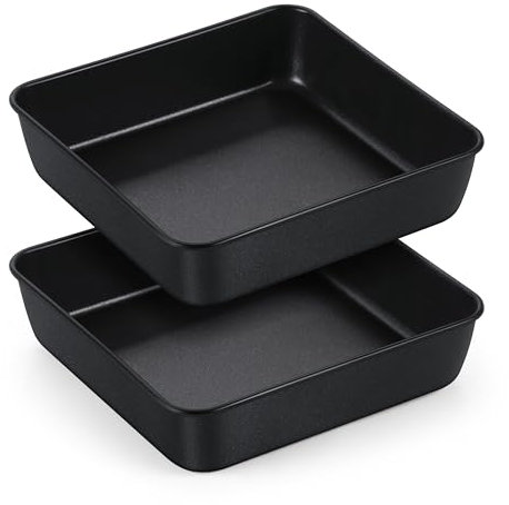 Herogo 9 Inch Baking Tin Set of 2, Square Deep Brownie Cake Tin with Non-Stick Coating, Stainless Steel Oven Cake Tray for Baking, Roasting, Wedding, Birthday, Non Toxic & Healthy, 23.5 x 5cm (Black)