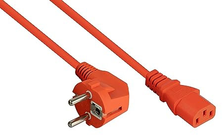 kabelmeister Netzkabel Schutzkontakt-Stecker Typ E+F (90° gewinkelt) an Kaltgeräte-Buchse C13- orange - 0,75mm² - 1m