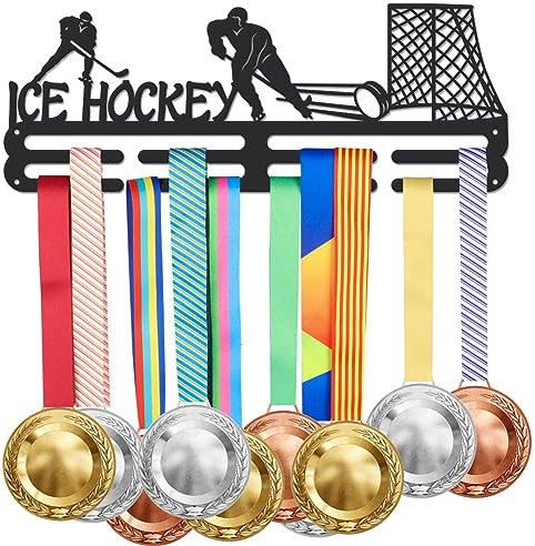 SUPERDANT Eishockey Medaillenaufhänger Eishockey Medaillenhalter Mit 12 Linie Robuster Stahl Auszeichnungshalter Für Mehr als 60 Band Lanyard Medaillen Wandmontierter Medaillenständer