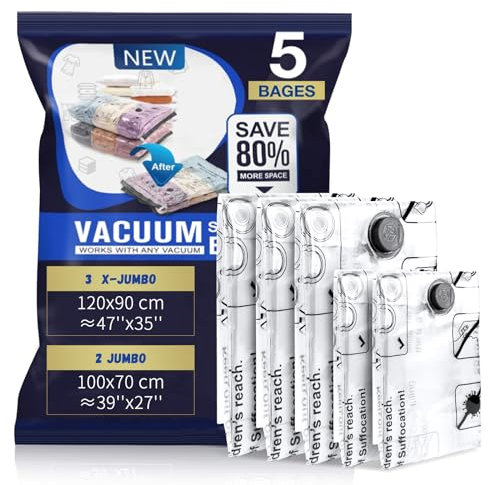 Accenter Bolsas Vacío Para Guardar Ropa - 5 Unidades de Almacenaje Fácil de Usar - 3 de 120x90 cm + 2 de 100x70 cm