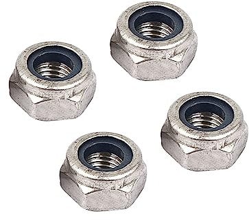 METALLIXITY Dado Esagonale Bloccaggio Elementi Fissaggio(M10x1,25mm) 4pz, 304 Acciaio Inossidabile Nylon Inserito Self -Blocco Dado - per Auto Garage Nave Meccanico Attrezzature, Argento Tono