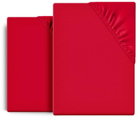 BEAUTEX 2er Set Spannbetttuch Bettlaken Baumwolle, Premium Jersey Stoff 160g/m², Größe und Farbe wählbar (2 Stück 140x200x15 cm, Rot)