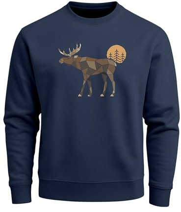 Neverless® Sweatshirt Herren mit Aufdruck Polygon Elch Outdoor Motive Wandern Natur Wald Rundhals-Pullover Fashion Streetwear