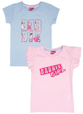 Barbie - Maglietta a maniche corte con volant, per ragazze, colore blu/rosa (confezione da 2), blu / rosa, 146 cm-152 cm