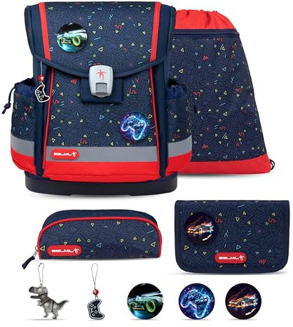 Belmil Classy Plus Schulranzen Set 6-teilig mit extra Schlüsselanhänger (405-78/AG/SK) (Gamer)