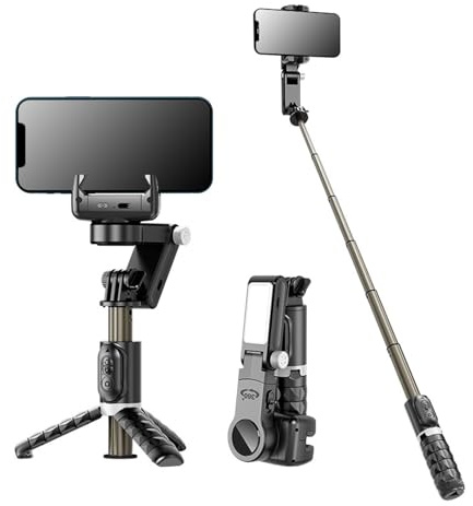 Handheld-Selfie-Stick-Gimbal-Stabilisator, Automatische Gesichtsverfolgung, Telefonstativ mit LED-Fülllicht, Abnehmbare Kabellose Fernbedienung, 360°-Rotation, Anti-Shake, für
