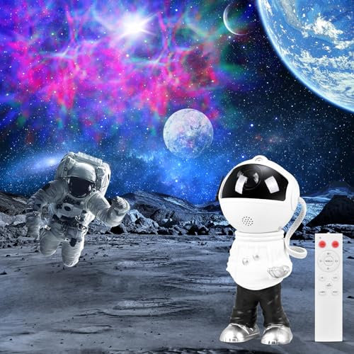 Astronauta Cielo Stellato Galassia Proiettore, Lampada Modello Astronauta, Luce Notturna Bambini 8 Modalità Nebula 360° Telecomando Luminosità Velocità Regolabile per Camera da Letto Adulti