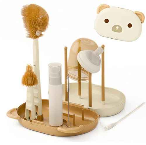 RIMAFI Kit Completo, Estuche portátil Limpieza Secado de biberones y tetinas, escurre biberones, Seca biberones, cepillos biberones, Regalo para Bebes o Recien Nacido, para el Neceser del Bebe