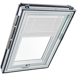 Original Roto Jalousette ZJA für Roto Dachfenster - Führungsschiene Weiß - Jalousie für Baureihe Designo R6/R8, i8 und Classic K 64/84 - Größe 065/118 | 06/11 - Stofffarbe Weiß