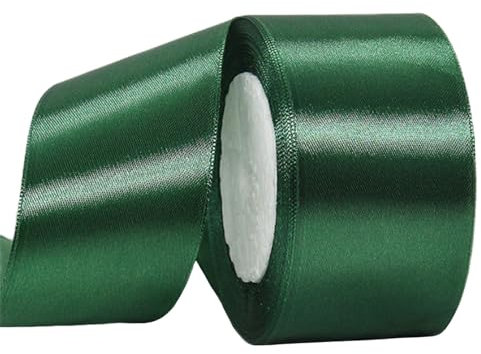 Dark Green Ribbon 50mm for Gift Wrapping 22M,Dark Green Satin Ribbon 50mm Wide for Crafting Cake,Hair Bow,Polyester Ribbon Christmas Decoration,Wedding Car Decor