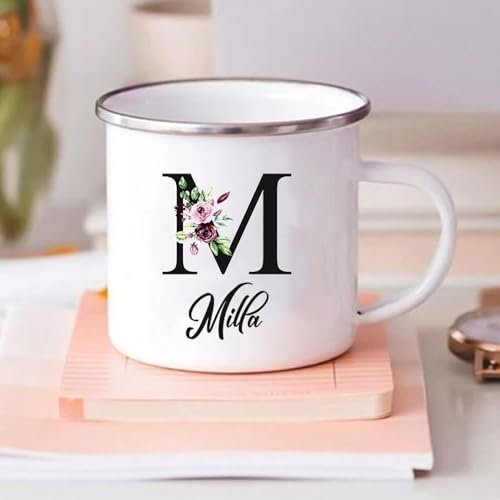 HDLOVE Tazza Da Caffè Personalizzata Con Nome, Personalizzata Tazza Smaltata Con Nome Iniziale, Festa, Compleanno, Della Mamma Regali Di Fidanzamento Di Nozze Regalo Per Lui Tazza, 360ml