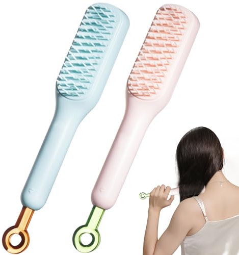 Brosse à cheveux rétractable Brosse à cheveux auto-nettoyage 2pcs Brosse de cheveux facile à propre