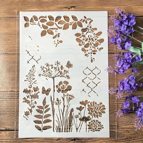 Schablonen zum Malen auf Holz, A4, 29 cm, Pflanzenblätter, Seetang, Schmetterling, wiederverwendbare Schablonen zum Malen, Schablonen zum Basteln, wiederverwendbar, Wandschablone