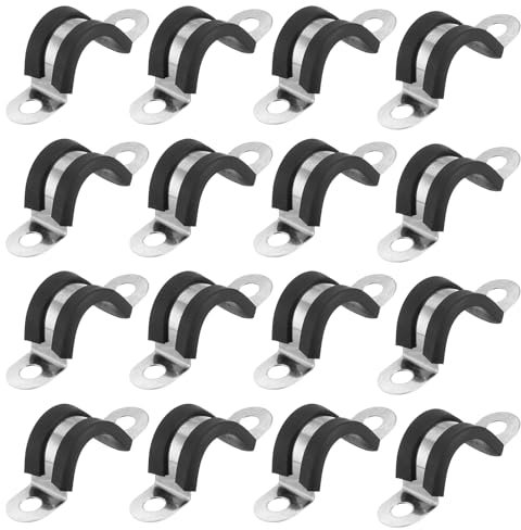 sourcing map 16Pcs 15mm/0.59Inch Cable Clamps, 304 Stainless Steel Rubber Cushioned U-Tube Strap Clamp Metal Tube Holder for Pipe, Wiring Fixing