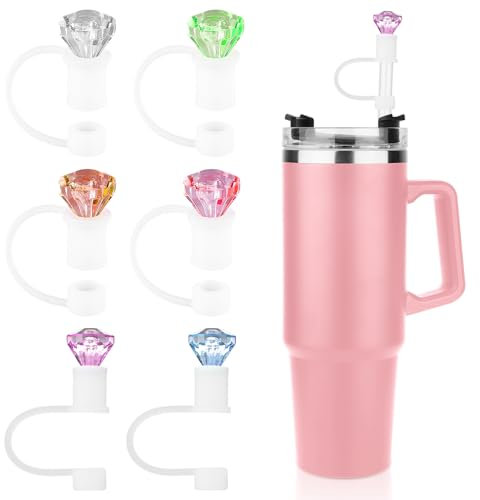 6pcs Diamond Straw Toppers for Stanley Cup 30/40oz, Reusable Colored Caps Protectors Drinking Straw Tip Covers Silicone Straw Toppers for Tumblers Accessories