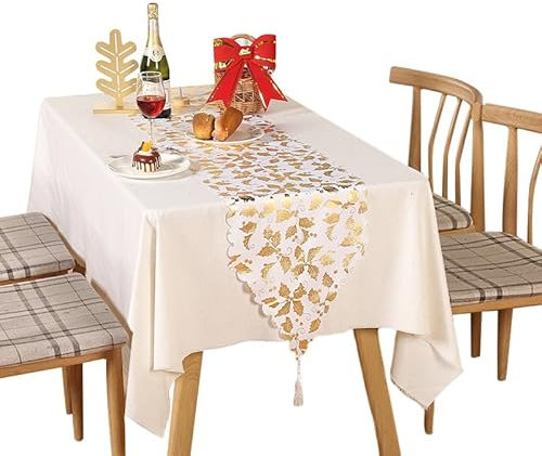 Uposao Tischläufer Weihnachten mit Schneeflocken Stern Blatt Tischdecke Tischdeko Tischband Weihnachtstischläufer Weihnachtsdeko Tischläufer Winter 33 x 180 cm