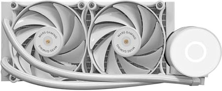 Mars Gaming ML-PRO240, Refrigeración Líquida CPU Profesional, TDP 450W, 2 Ventiladores FDB Ultra-silenciosos, Bomba Opti-Chamber con Anillo de Iluminación Blanco, Multisocket Universal, Blanco