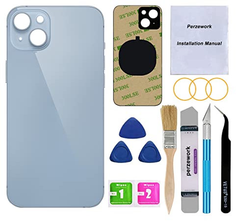 Perzework OEM Rear Back Glass Replacement for iPhone 14 Plus 6.7 inches with Reparing Toolkit (Blue)