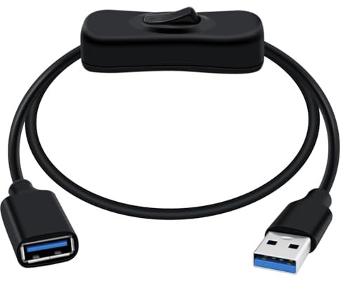 HuaLiSiJi USB 3.0 Cable con Interruptor Cable USB 3.0 Macho Hembra con Interruptor, Soporte para Transmisión de Datos 5Gbps y Suministro de Energía, Adecuado para Computadoras Portátiles (Negro 1m)
