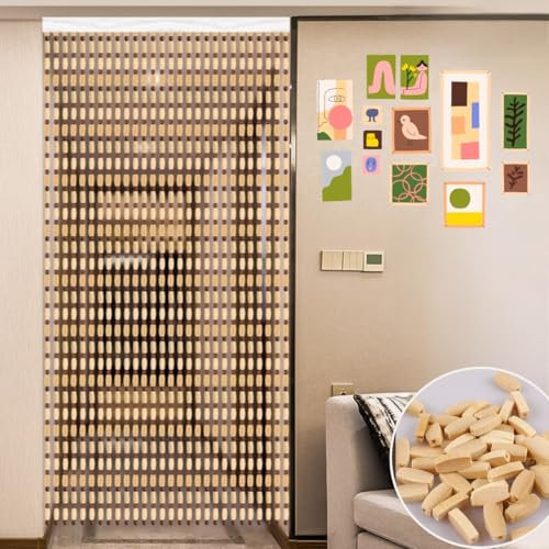 Bamboo Wood Beaded Curtain For Doorways 70x180cm 80x190cm 90x200cm 100x200cm 120x210cm Hanging Room Divider, Decorative Door String Curtain, Handmade Natural Doorway Bead(Coffee,80x190(cm))