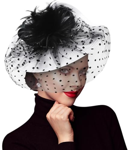 DRESHOW Fascinators Hat Flower Mesh Feather Fascinator Wedding Cocktail Tea Party Hat Headwear for Women Girls