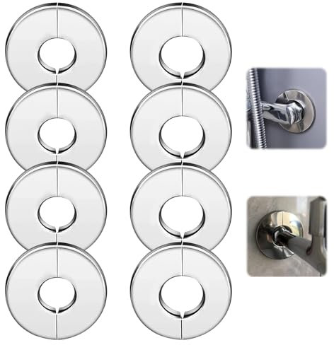 4 Pcs Shower Pipe Cover Plate, Wall Split Flange Pipe Covers Silver, Stainless Steel Round Escutcheon Plate for Decorative Pipe Wall Holes (28 mm/ 35 mm Diameter)