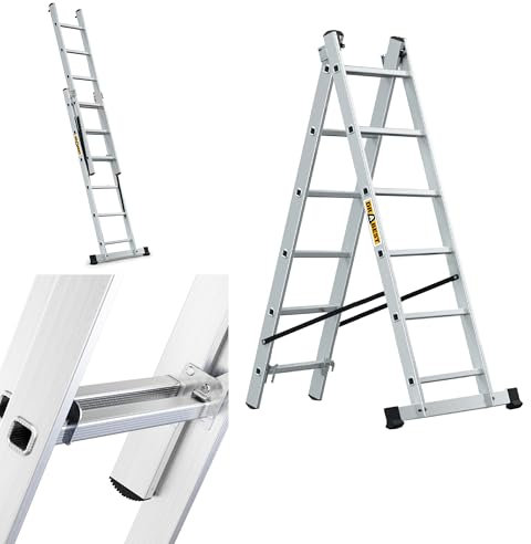 DRABEST Home Escalera de aluminio de 2 tramos 2x6 peldaños Escalera doméstica Escalera plegable Capacidad de carga 150 kg Pies antideslizantes EN 131
