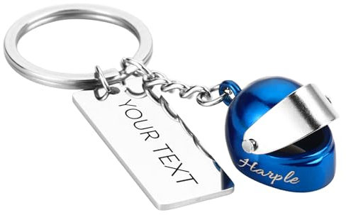 Porte Clef Personnalisable, Porte Clé Personnalisé en Métal, Cadeau Fete des Peres personnalisé, Idée Cadeau St-Valentin, Porte-clés Casque de Moto, Accessoires Moto (Casque Bleu + Plaque Argentée)