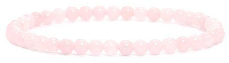 Echtes Rosenquarz Edelstein Armband mit runden 4mm Perlen - verschiedene Längen - Heilstein Schutzstein Edelsteinarmband Glücksbringer Talisman Geschenk (Rosenquarz, 18CM)