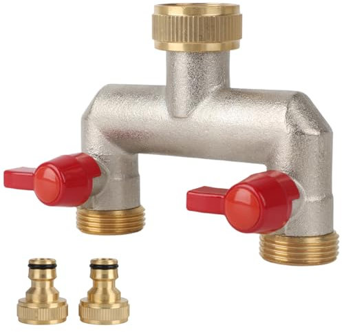Verteiler 3/4 aus vernickeltem Messing für 2 Geräte, 2-Wege Wasserverteiler, Garten Wasserverteiler mit 2 leckagefreien Kugelhähnen, Kugelhahn zum Einstellen und Absperren des Wasserflusses