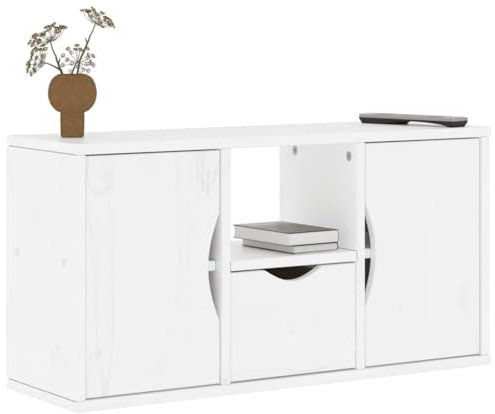Homgoday Meuble TV avec tiroir ODDA blanc 79 x 24 x 40 cm, meuble TV meuble bas pour TV pour table de salon industrielle, support TV salon