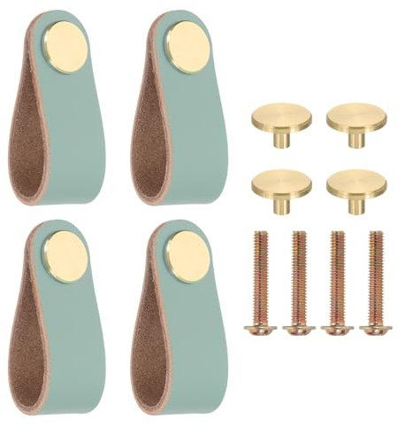 PATIKIL Leather Drawer Pulls, 4 Pack Leather Handle Center Cabinet Dresser Knobs with Screws for Dresser Cupboard Closet Doors, Blue