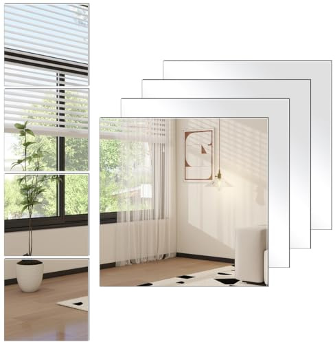 STNRST-IN 4PCS Self Adhesive Mirror Tiles Stickers, Acrylic Wall stickers | 25 x 25 Cm Square, Art Diy, Home Decorative, Wardrobe Doors Bathroom Tv Background Bedroom Walls Decoration