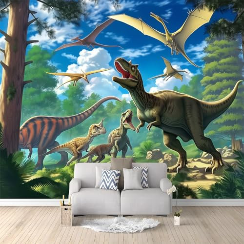 WHUOEUCO Papier Peint Panoramique Dinosaure De Style Fantastique 250x175 cm Moderne Papier Peint intissé pour Chambre Salon Chambre D'enfants Personnalisé Décoration Murale