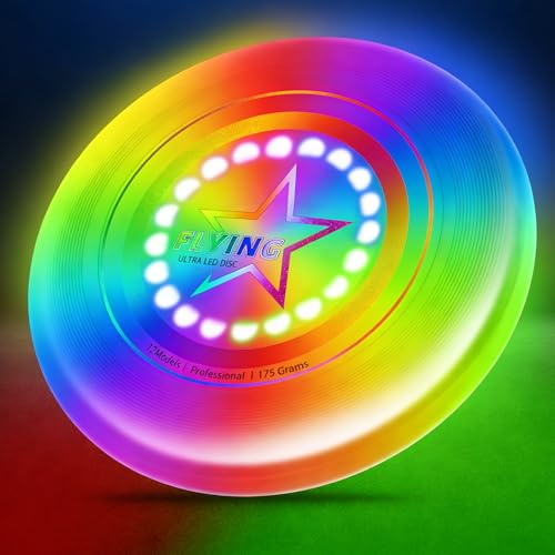 Dilabnda LED Flying Discs - 12 Dynamic Light Modes, Rechargeable, 175g Outdoor Toy for Pool/Beach/Camping, Birthday Gifts for Kids/Adults (Safe Soft Edge Design)