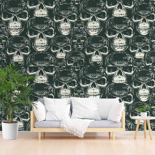 Horror Totenkopf 3D Tapete Wandpaneele, Grün Wohnzimmer Mural Schlafzimmer Kinderzimmer TV Hintergrund Wand Dekora, Fototapete 150 x 105 cm Kinderzimmer