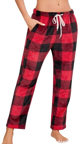 Vlazom Pantalon de Pyjama Femme Hiver Flanelle Bas de Pyjama à Carreaux | Flanelle Chaude et Douce, Ceinture Élastique avec Cordon, Poches Pratiques, Motif Écossais Tendance, Idéal pour l'Hiver
