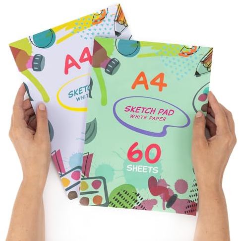 evelay A4 Sketch Pad 60 Sheets Bright White Paper for Art Craft Sketching Doodling Drawing Notebook (Pack of 2)