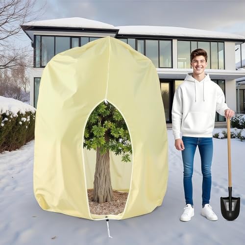 Pflanzenschutz Winter 120 x 180cm, Wiederverwendbar Winterschutz Pflanzen | Atmungsaktiv, 80g/m² Frostschutz Pflanzenabdeckungen mit Reißverschluss und Kordelzug für Kübelpflanzen Olivenbaum Palmen