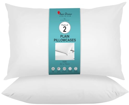 GC GAVENO CAVAILIA Microfiber Pillow Case 2 Pairs - Housewife Pillowcases - Plain Dyed Soft & Breathable Covers - Standard Size 75x50 cm - Wrinkle & Fade Resistant - Machine Washable Bedding - White
