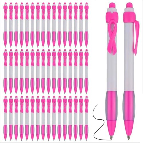 Abbdbd Stylo À Bille Rétractable pour Sensibilisation Au Cancer du Sein Ruban Rose Sensibilisez avec des Accessoires De Bureau Élégants Lot de 50