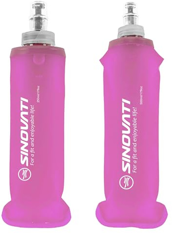 SINOVATI Botellas de agua plegables de TPU, botella de agua sin BPA para mochila de hidratación, bicicleta, senderismo, correr, camping y escalada (rosa, 250 ml + 500 ml)