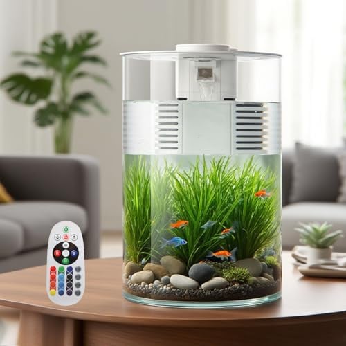 YISITONG Aquarium avec Filtre et éclairage LED, Multicolore, 11 L / 3 gallons Complet Bocal Poisson, Petit Aquarium 360° Fish Tank pour Petits Poissons et Poissons Betta, Le Bureau et Les Cadeaux