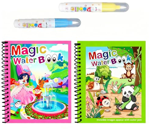 Nurila 2 Stück Wassermalbuch,Malbuch Mit 2 Wasserfarben Für Kleinkinder,Aquarell Malbuch Wiederverwendbar Wasser Entzückende Prinzessin + Süßes Häschen-Häuschen（19 * 15cm）