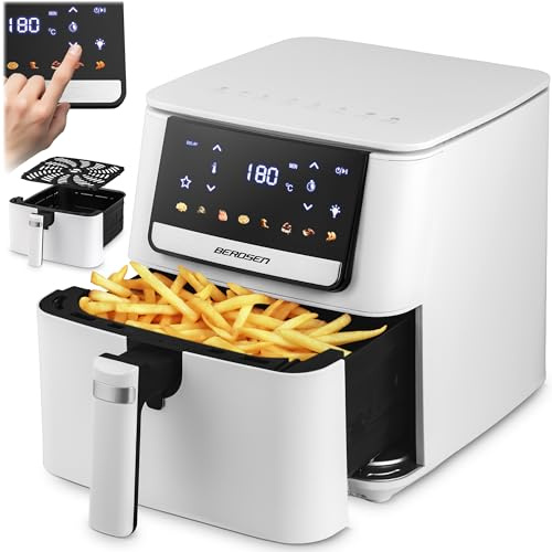 Berdsen Airfryer Heißluftfritteuse - 1700 W 6,5 l - Fritteuse - 8 Programme Touchscreen - Weiß
