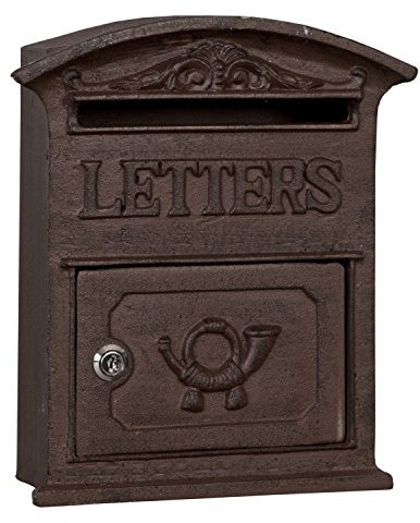 Clayre & Eef 6Y1267 Briefkasten/Wandbriefkasten/Post Kasten Tekst Letters aus Gusseisen braun ca. 27 x 9 x 31 cm Vintage